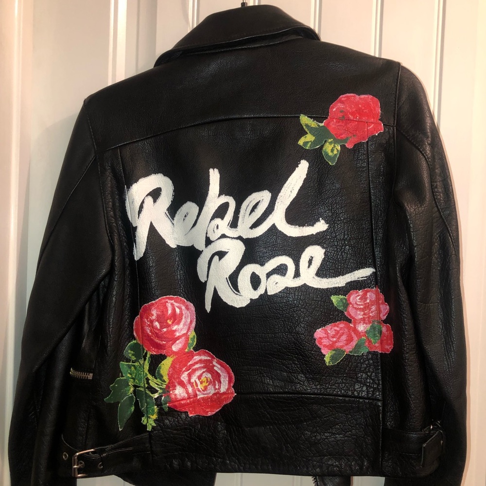 Asos Black Leather 🌹🖤Rebel Rose🖤🌹Biker Jacket